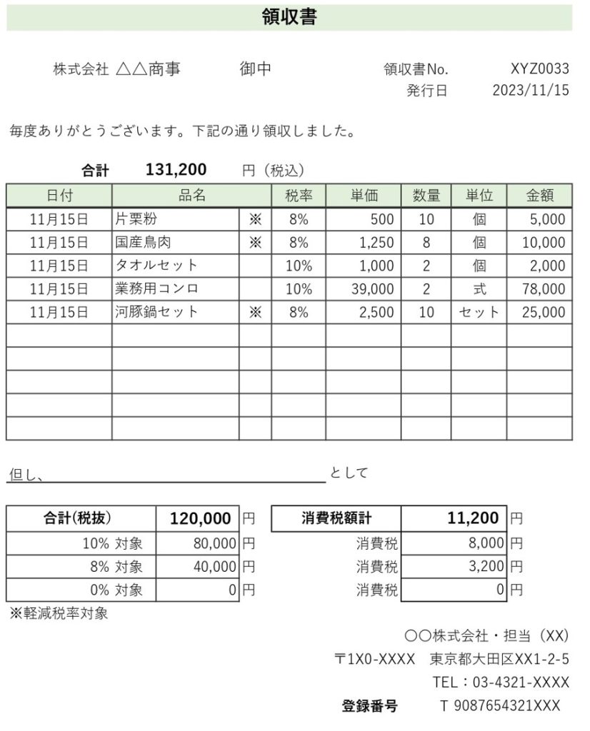 インボイス制度、適格簡易請求書サンプル、領収書Excel、Excel活用事例