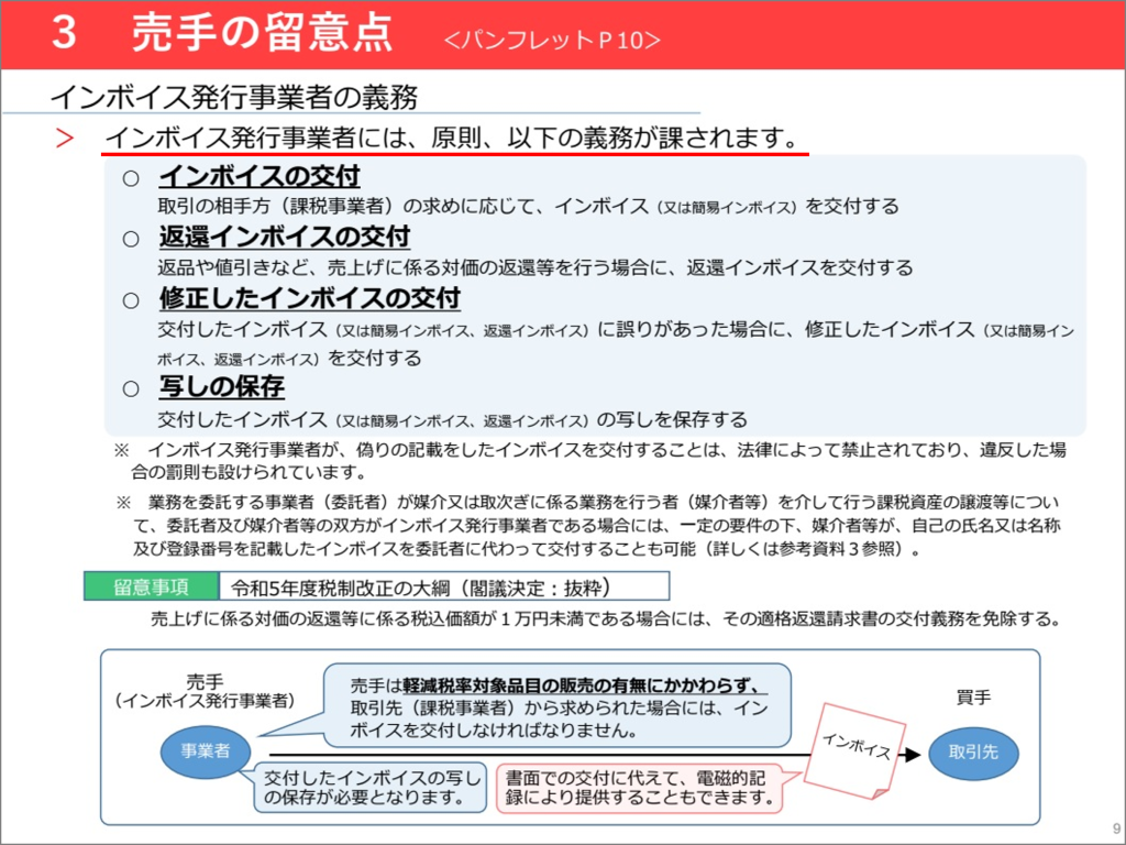 売手の留意点、インボイス発行事業者の義務