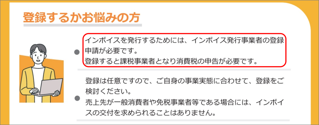 消費税のインボイス制度、令和5年10月スタート、インボイス制度に向けた準備作業、インボイス発行事業者の登録、課税事業者、消費税の申告が必要、登録は任意